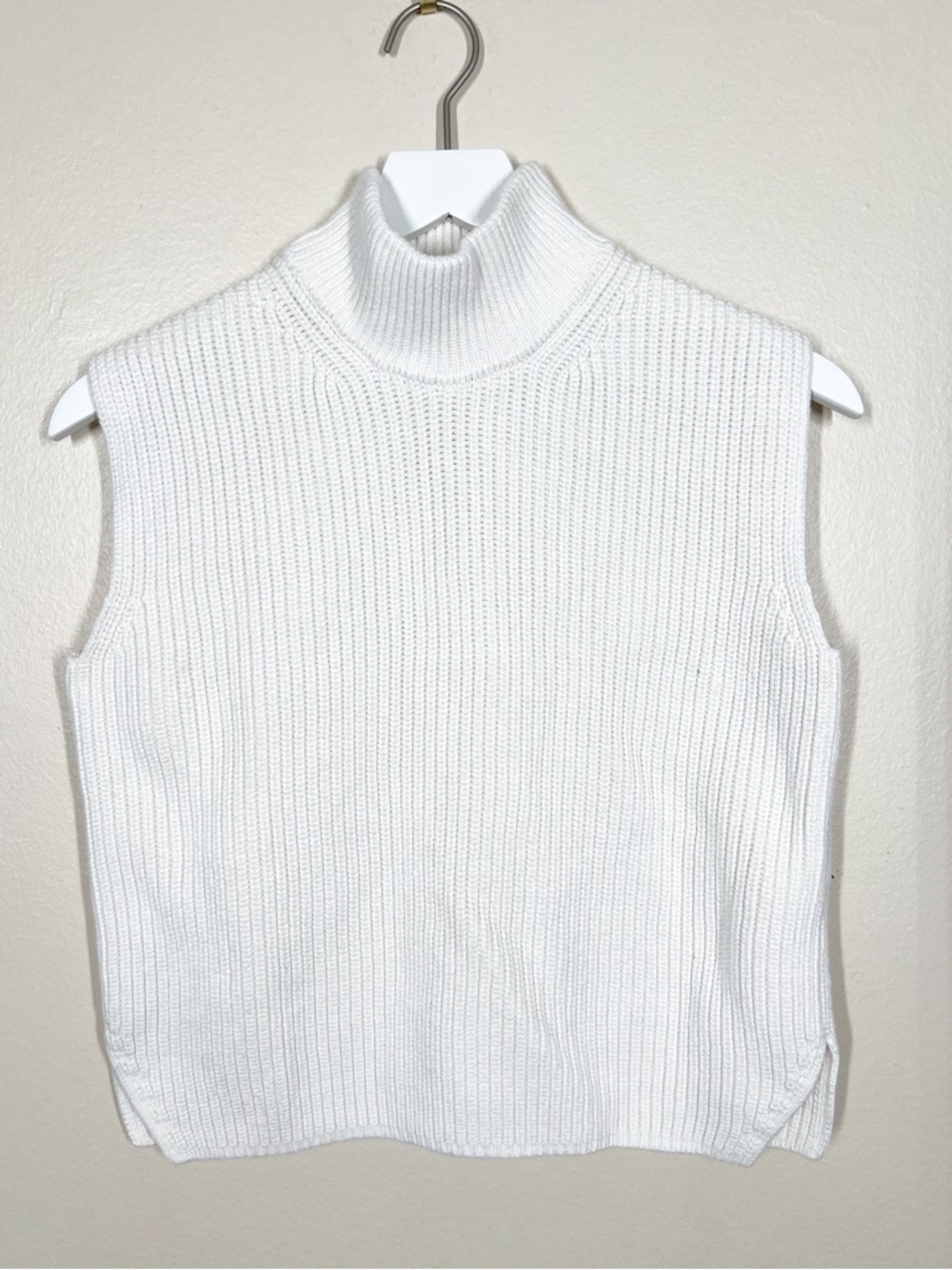 Abercrombie & Fitch Womens Ribbed Mock Neck Sweater Vest White Cotton Blend XS